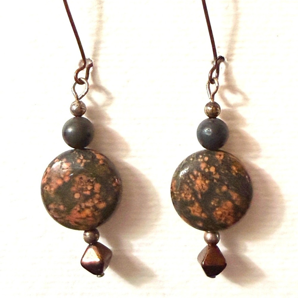 Handmade Rhyolite Stone Earrings Green Copper Boho Stephanie Aune Artist J3013